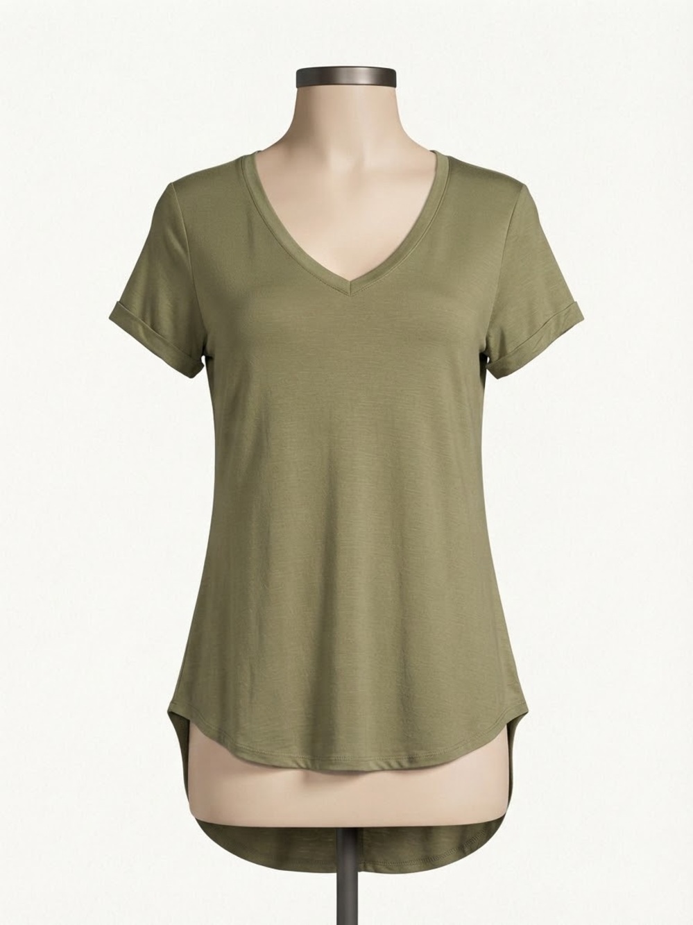 Soho Olive V-Neck Short Sleeve High-Low Tee